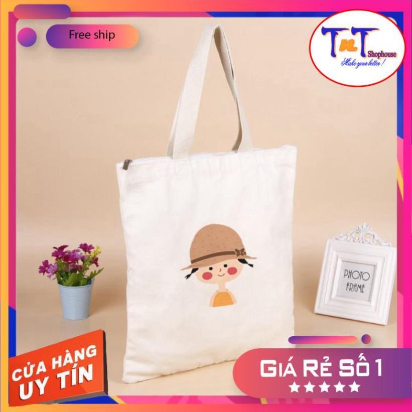 TT05 Túi tote ️ Túi vải Canvas đeo vai phong cách Ulzzang, vải bố form Unisex Vintage