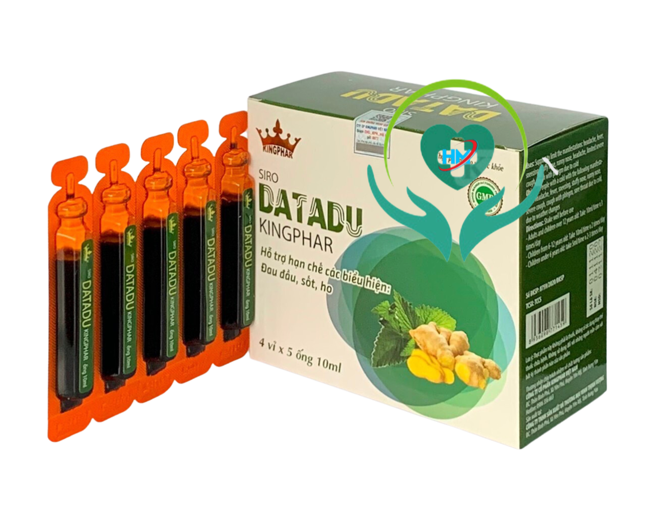 Siro Datadu Kingphar, hộp 20 ống x 10ml, giảm các biểu hiện cảm, ho, sốt, đau đầu