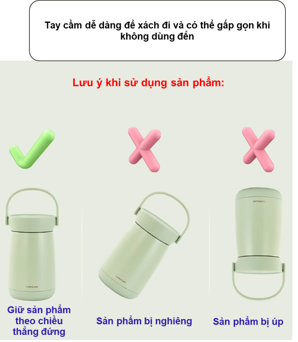 Bình giữ nhiệt đựng thức ăn LocknLock Mushroom LHC8048 LHC8049, Hàng chính hãng, 1,3-1,6L, 2 ngăn, có quai xách - JoyMall