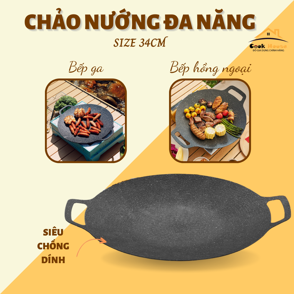 CHẢO NƯỚNG GANG 34CM ĐA NĂNG TIỆN LỢI