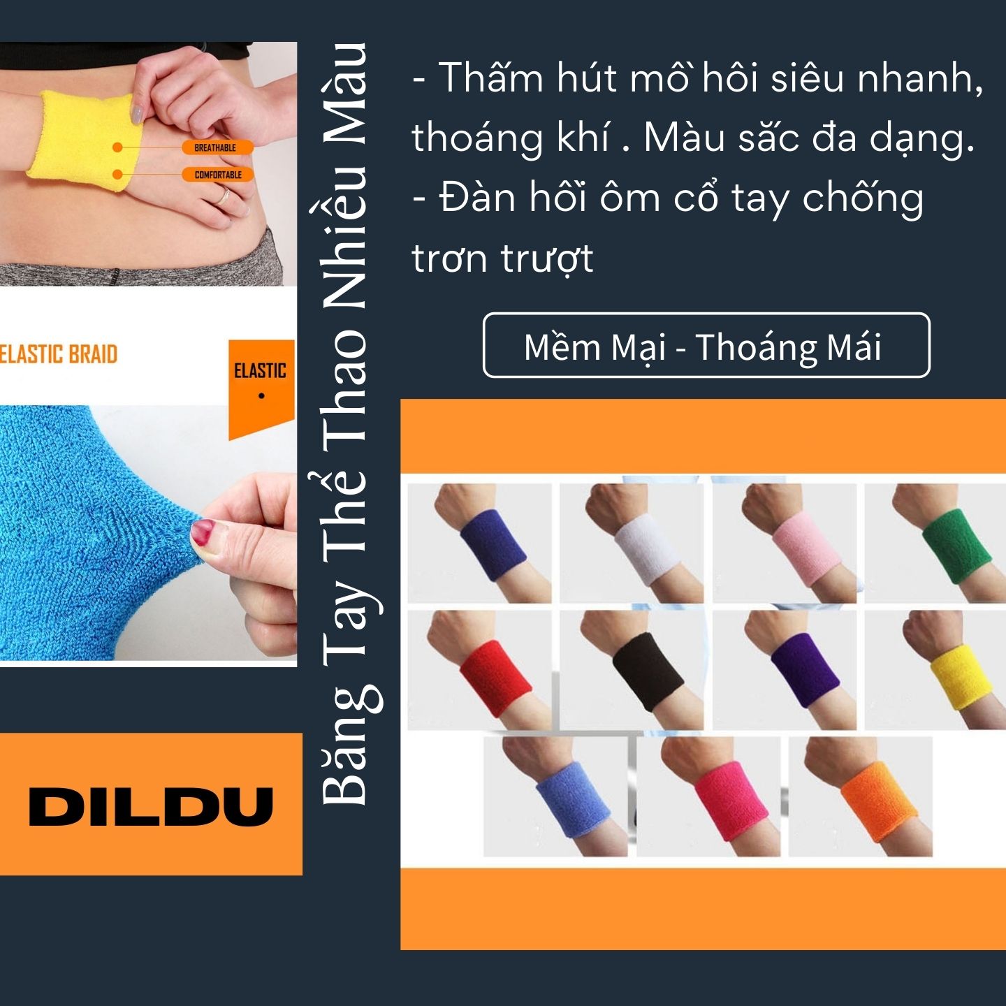 Băng Cổ Tay Thể Thao Thấm Mồ Hôi Co Giãn Thoáng Khí Mềm Mại - Bảo Vệ Cổ Tay, Hỗ Trợ Tập Thể Thao - Hàng Chính Hãng