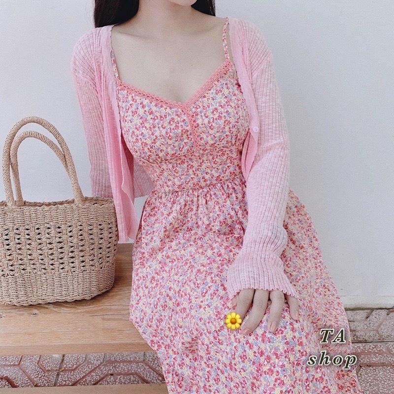 Áo khoác len mỏng Cardigan Quảng Châu 1 KHUY dáng ngắn đáng yêu và dễ phối đồ