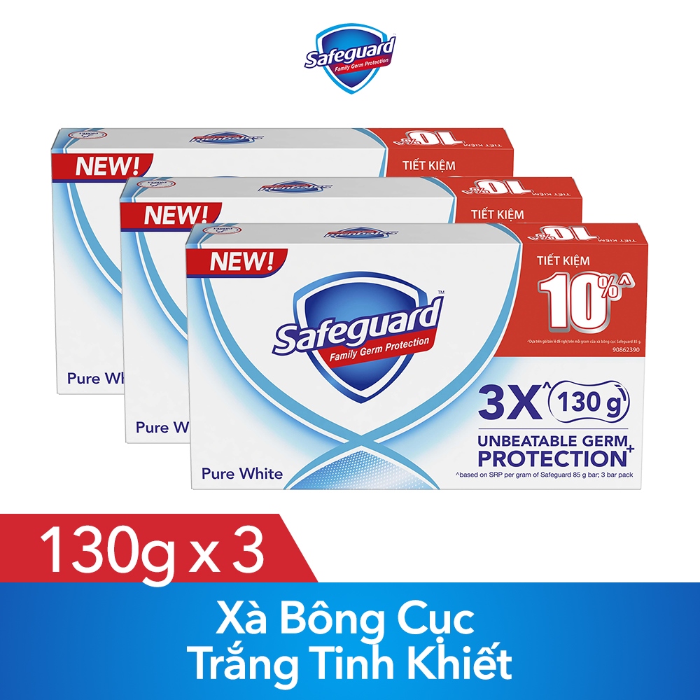 Combo 3 - Lốc 3 Xà Bông Cục Safeguard Trắng Tinh Khiết - 130g x 3