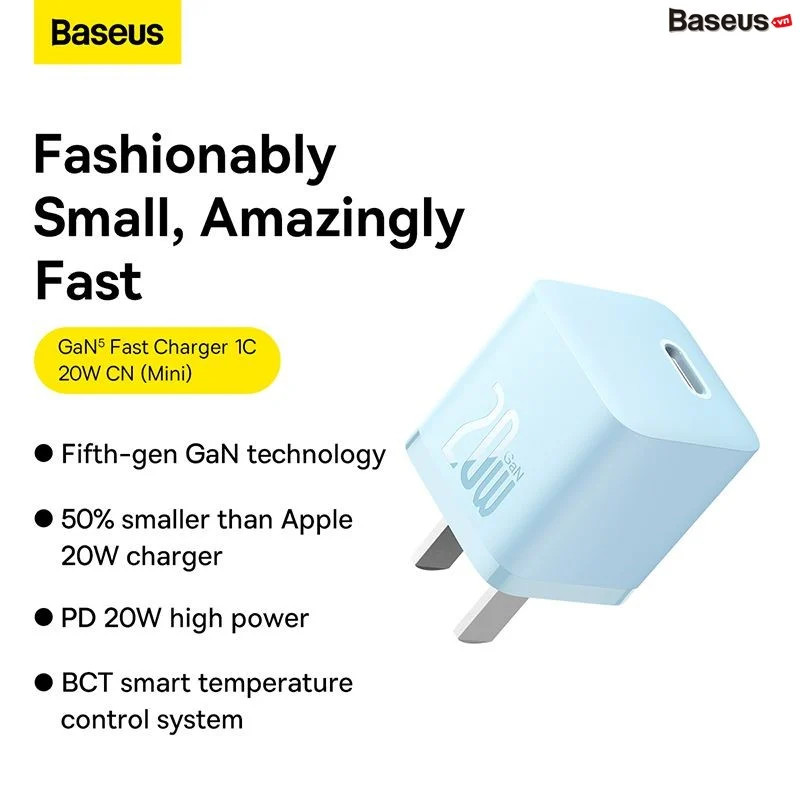 Bộ Sạc Nhanh 20W Baseus GaN5 Fast Charger 1C cho iPhone/Samsung (PD/ QC Multi Quick Charge Support, Smart Protect) - Hàng chính hãng