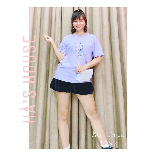 Áo thun form rộng hình thỏ đính cườm - Freesize 40kg - 60kg