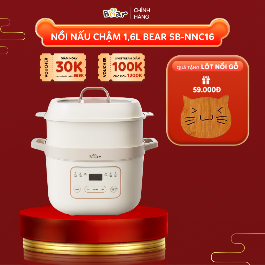 Nồi Nấu Chậm Bear 1,6L Đa Năng 6 Chế Độ Ninh Nấu Hầm Hấp Tiết Kiệm Thời Gian Giữ Trọn Chất Dinh Dưỡng -  SB-NNC16 Hàng chính hãng