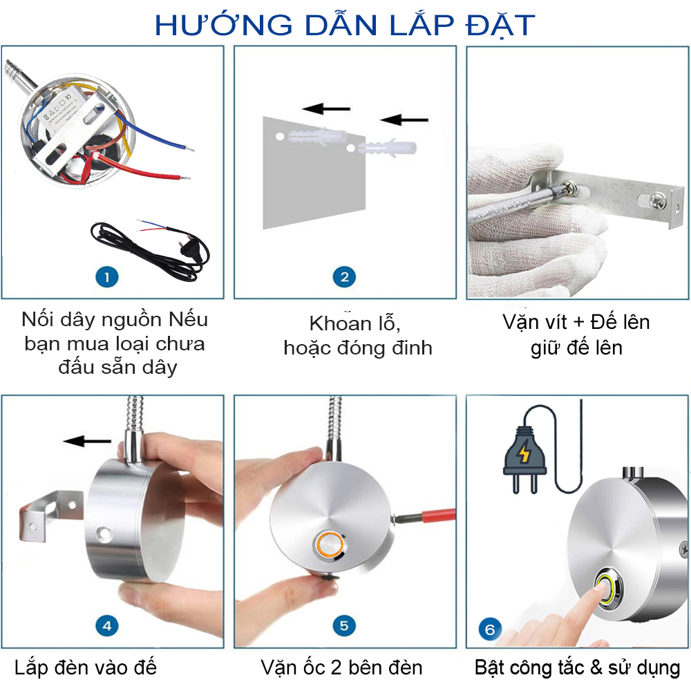 Đèn đọc sách đầu giường LED 3W, Loại gắn tường, Ánh sáng chiếu rọi điểm