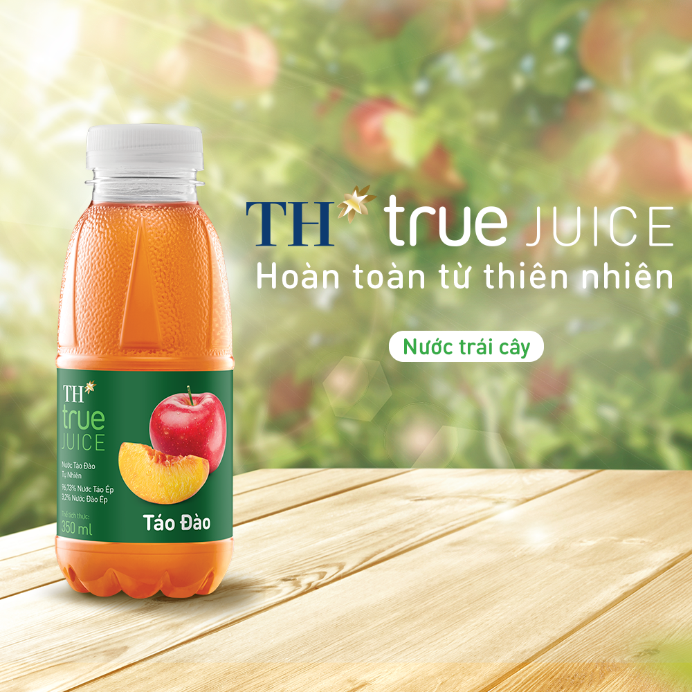 Thùng 24 chai nước táo đào tự nhiên TH True Juice 350ml (350ml x 24)