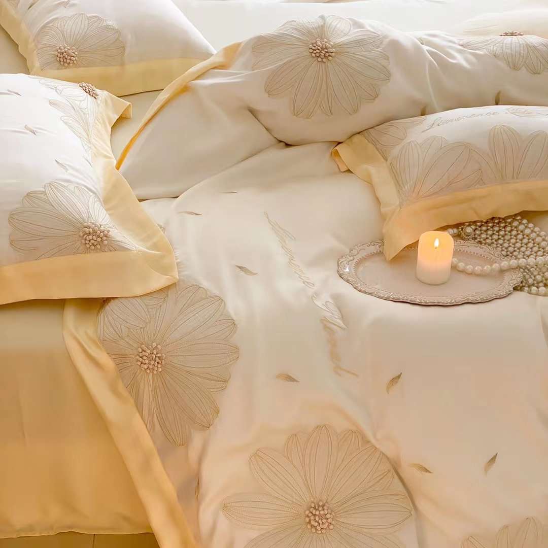 Bộ Chăn Ga Gối Đệm 5 Món Chăn Phao Lụa Tencel 80s Hin Home Bedding Drap Giường Cao Cấp