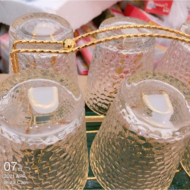 Bộ bình sần kèm khay sứ, giá úp mạ vàng cao cấp