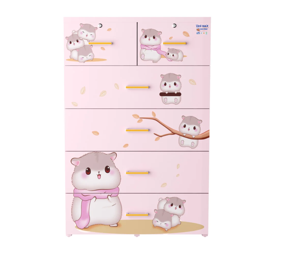 Tủ nhựa 5 tầng Qui Phúc D'eli Max màu hồng mẫu Chuột Hamster KT 900 x 490 x 1390 mm