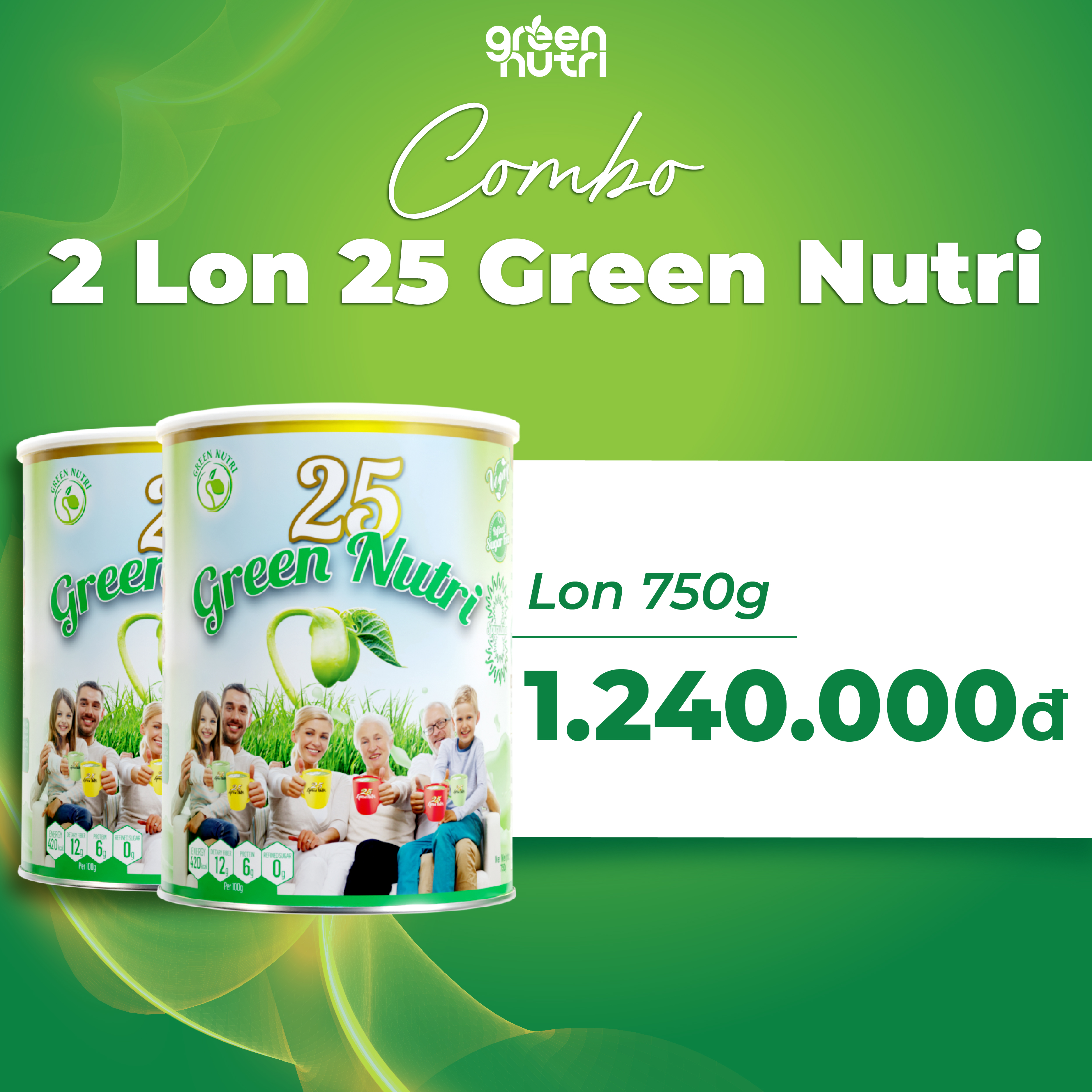 Combo 2 lon 750g Sữa hạt ngũ cốc 25 Green Nutri