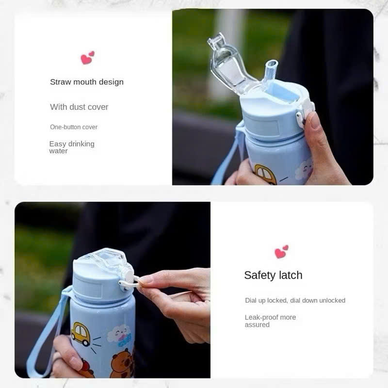 Bình Nước Nhựa 700ml Hình Capybara Siêu Yêu Cho Bé - HÀNG CHÍNH HÃNG MINIIN