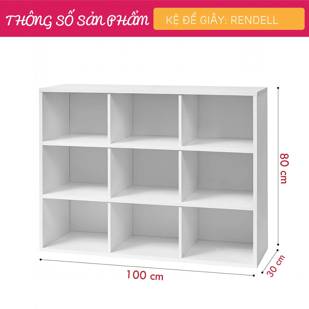 Kệ để giầy gỗ hiện đại SMLIFE Rendell | Gỗ MDF dày 17mm chống ẩm | D100xR30xC80cm