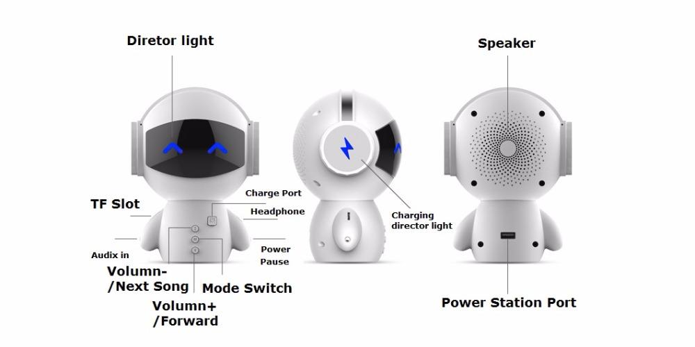 Loa bluetooth của hxy robot, loa siêu trầm 5W, khe nhớ TF, trạm điện, món quà dễ thương cho trẻ em, bạn gái, bên ngoài, xe hơi Color: White Woofer Size/Full-Range Size: 1.5"