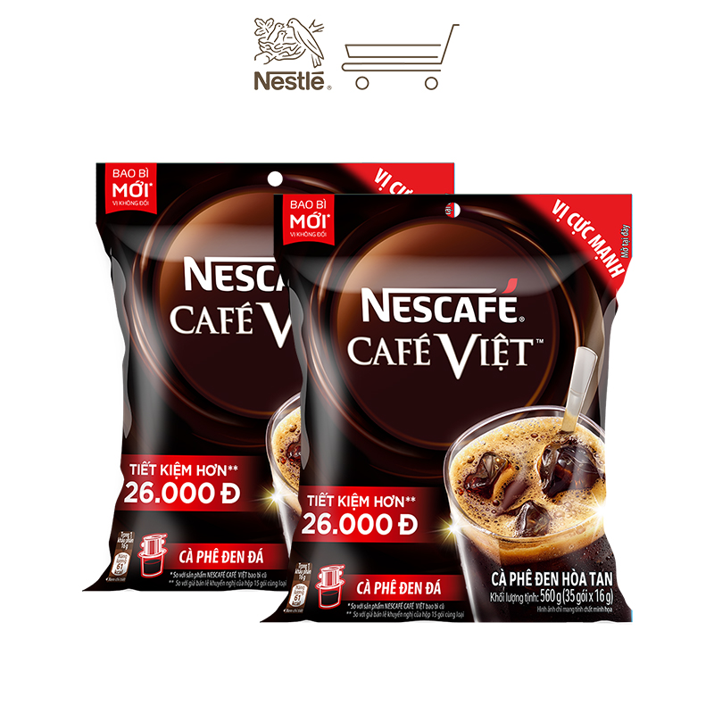 [VOUCHER 25K + TẶNG BỘ 3 LY THỦY TINH] Combo 2 túi cà phê hòa tan Nescafé café Việt cà phê đen đá (Túi 35 gói x 16g)