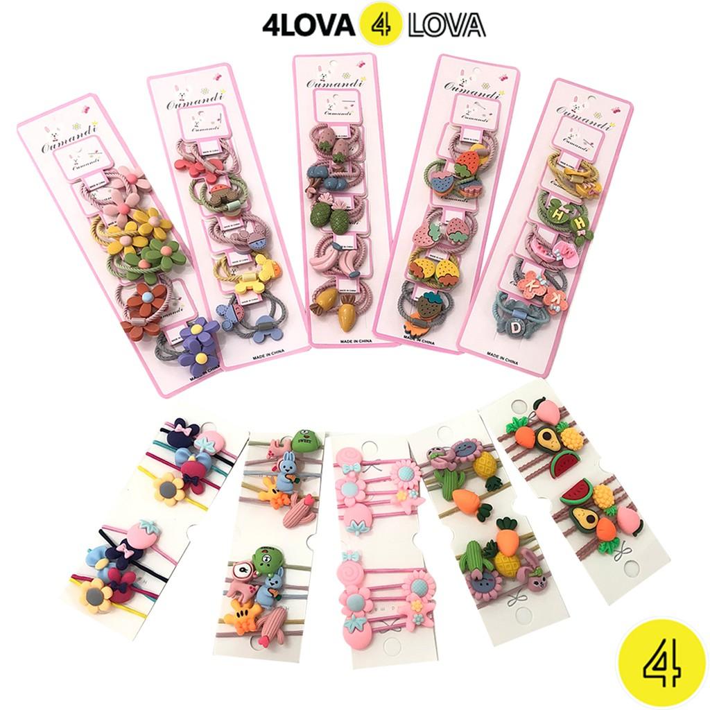 Set 5 dây thun và kẹp tóc 4LOVA kiểu dáng dễ thương cho bé gái từ 1 đến 10 tuổi