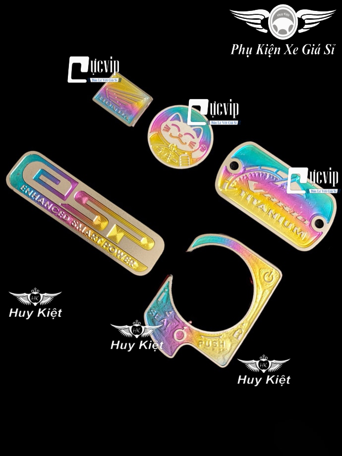 Combo Tem Dán ESP, Logo Honda Nhỏ, Logo Mèo Thần Tài, Dán ổ Khóa Smartkey Và Nắp Dầu Titan Điện Phân 2 Lỗ Ngang Gắn Xe Vario 2018 - 2022 MS4318