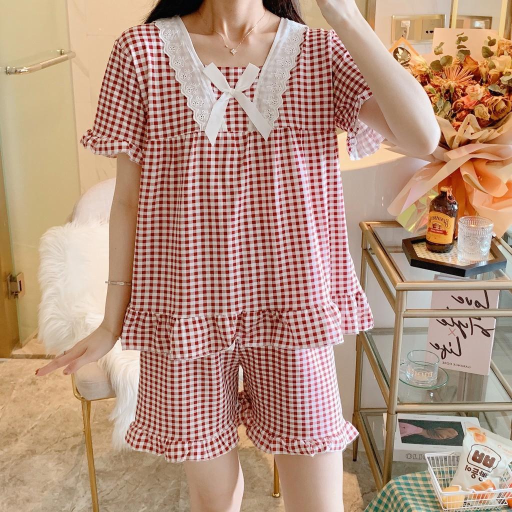 Pijama- Bộ Ngủ Nữ Cộc Tay Phối Ren Nơ Cách Điệu CCTT01