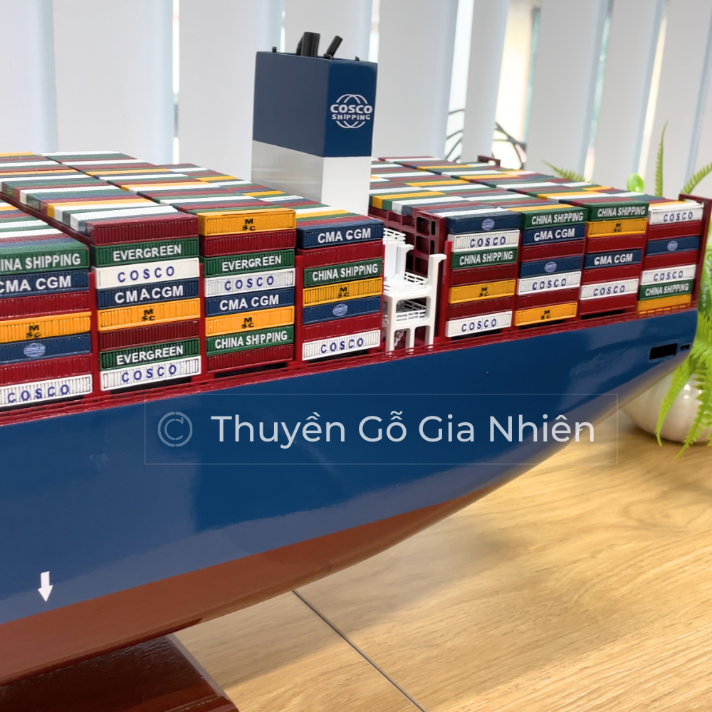 (Giá xưởng/Ảnh thật) Mô Hình Thuyền Gỗ Phong Thủy Gia Nhiên, Thuyền Container Gỗ COSCO, Dài 100cm, Thuyền Trang Trí Xuất Khẩu Chất Lượng Cao 