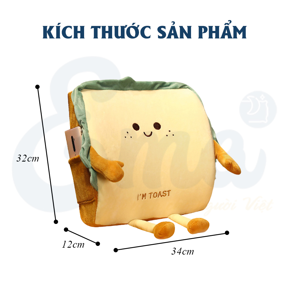 Gối kê lưng văn phòng, ô tô dễ thương, tựa lưng cao su non I'M TOAST kèm túi đựng bên hông tiện lợi - Hàng nhập khẩu