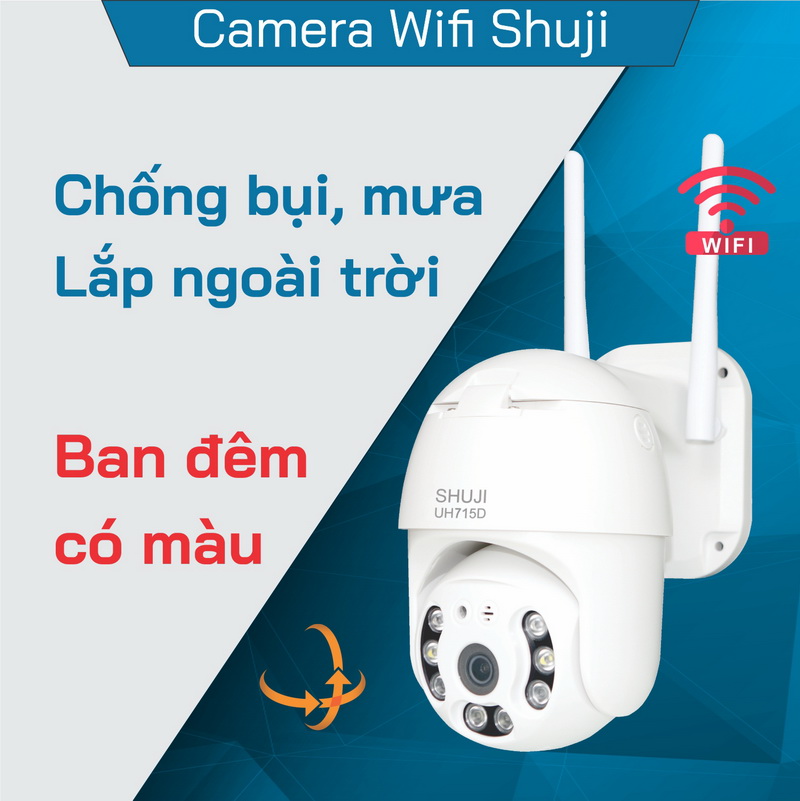 Camera Wifi không dây SHUJI UH715D -Lắp ngoài trời- Ban đêm có màu - Báo động hụ còi bật đèn khi có trộm đột nhập - Độ phân giải 4.0MP cho hình ảnh đẹp gấp đôi Full HD1080 - Hàng chính hãng