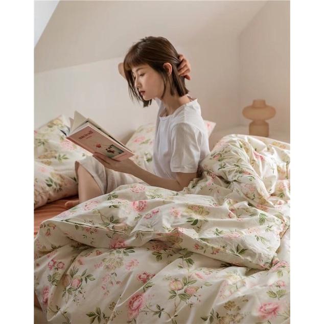 Bộ Chăn Ga Gối Cotton Living Hàng 100%cotton Nhập Khẩu Cao Cấp 4 Món Hoa Nhí Mang Phong Cách Cổ Điển