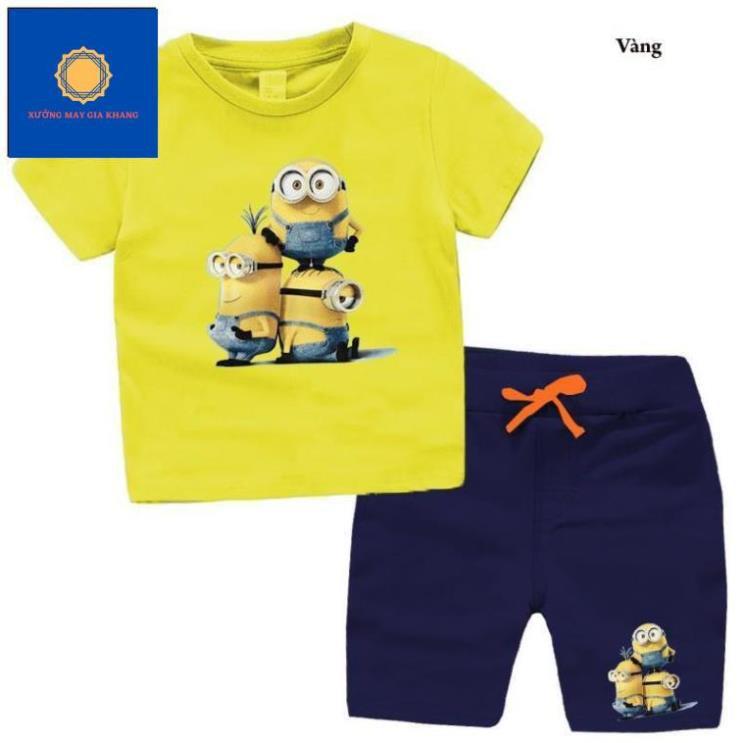 MS: 190177 - Đồ bộ quần áo thun bé trai, bé gái, ngắn tay, in 3 chú minion đáng yêu - Xưởng may Gia Khang