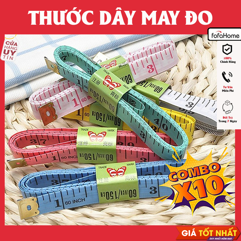 Combo 10 Thước Dây Đầu Thép Đo Vòng Bụng Eo 3 Vòng Kiểm Tra Sức Khỏe 1.5 Mét - Đo Quần Áo Giao Màu Ngẫu Nhiên