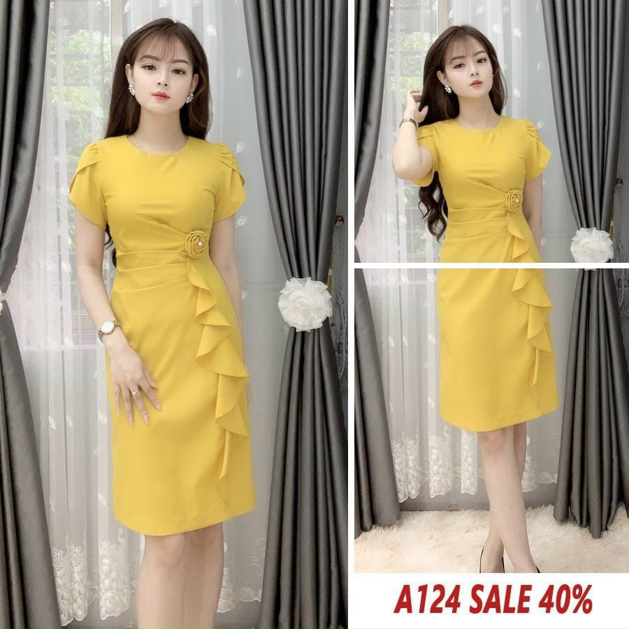 Đầm ôm body phối bèo đính hoa xinh đẹp size từ 40-70kg