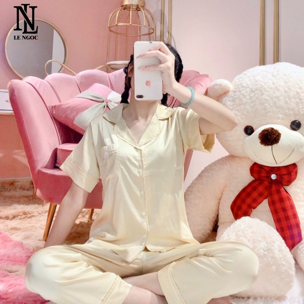 Bộ pijama satin túi nơ vải siêu mát mẻ, bộ pyjama nữ tiểu thư dễ thương DC20