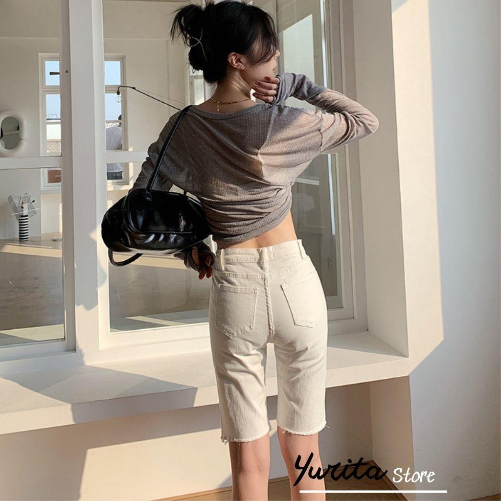 Quần Short Quần Lửng Nữ Yurita Ngố Cạp Cao Chất Kaki Jean Ôm Dáng Siêu Đẹp Có Giãn