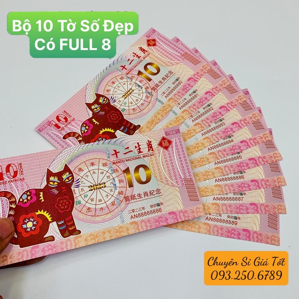 Bộ 10 Tờ Số Đẹp, có Full 9 - Tiền 10 Macao Hình Mèo Lưu Niệm Lì Xì Tết Quý Mão