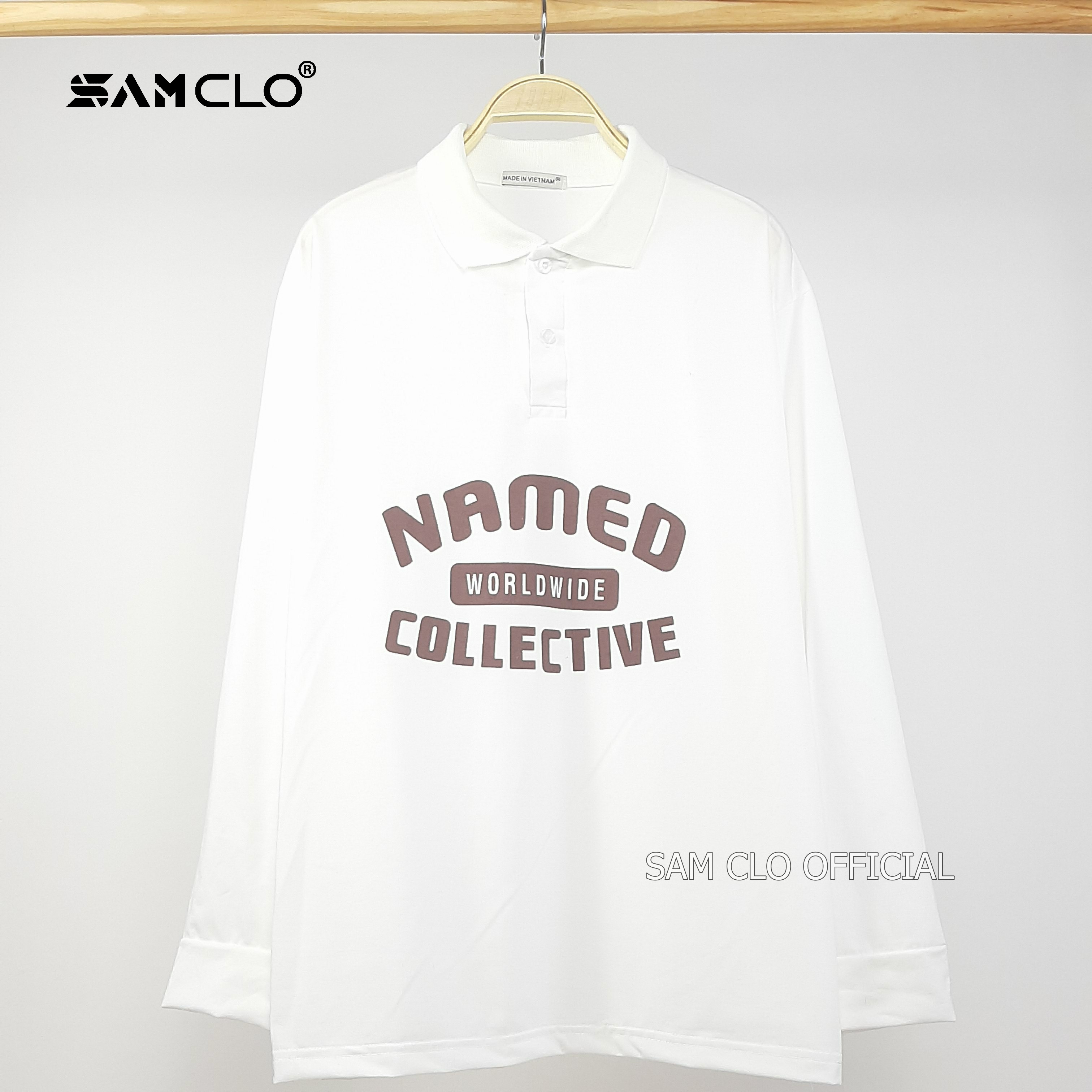 Áo thun POLO nam nữ SAM CLO tay dài freesize form rộng phong cách, dáng unisex in chữ NAMED COLLECTIVE