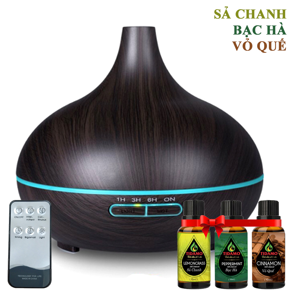 Combo Máy Xông Tinh Dầu Cách Điệu Có Điều Khiển Từ Xa + Tinh Dầu Nguyên Chất TIDAMO - Máy Khuếch Tán Tinh Dầu Giúp Thơm Phòng Thư Giãn, Đuổi Muỗi và Bảo Vệ Sức Khỏe