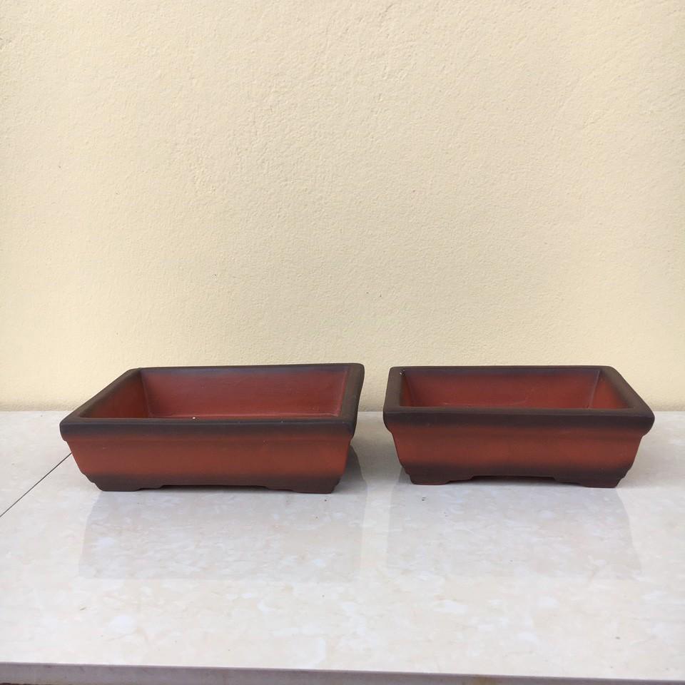 Bộ 2 Chậu bonsai Chữ nhật mini đất nung gốm Bát tràng 2 size BM-35