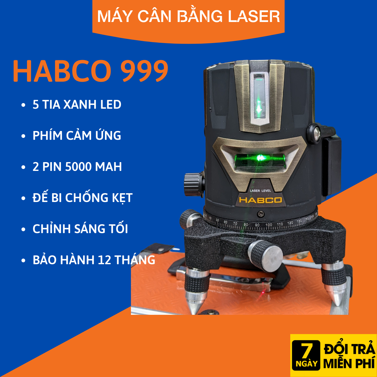 Máy cân bằng laser, bắn cốt 5 tia xanh HABCO 999 độ chính xác 100%