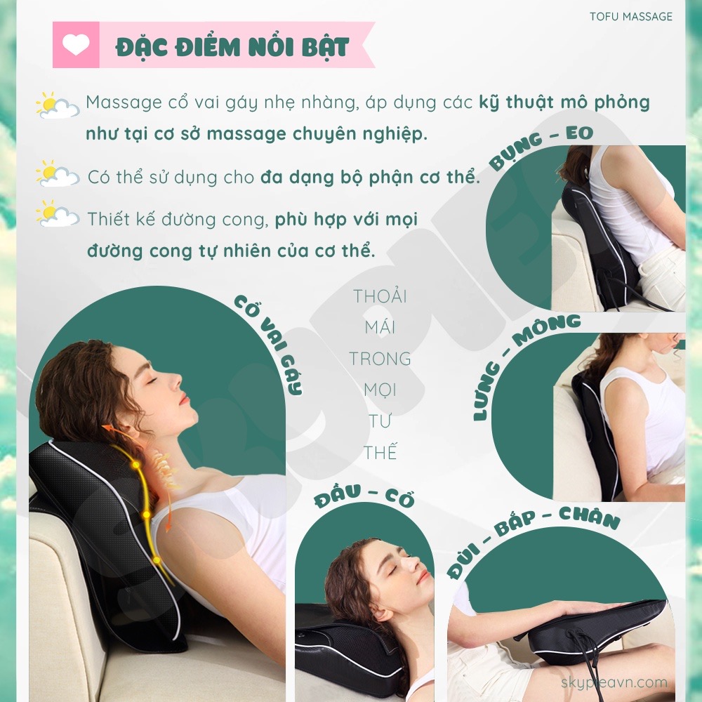 Gối Massage Cổ Vai Gáy Cao Cấp Thế Hệ Mới, Máy Massage Hồng Ngoại 20 bi Đa Chức Năng, Giảm Nhức Mỏi Toàn Thân