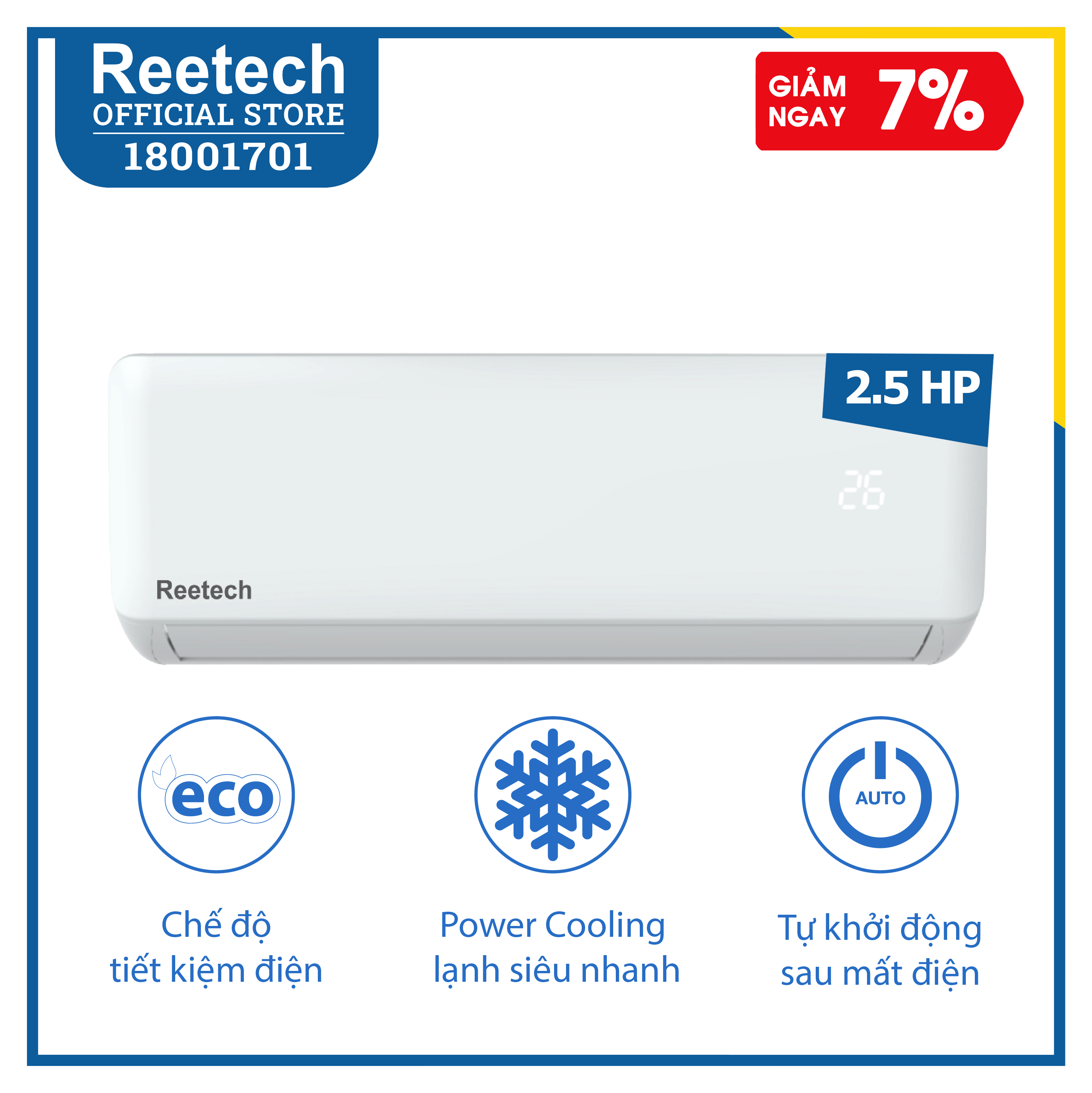 Máy lạnh Reetech 2.5 HP RT24-DF-BT/RC24-DF-BT  - Hàng chính hãng (chỉ giao HCM, HN và một số tỉnh)