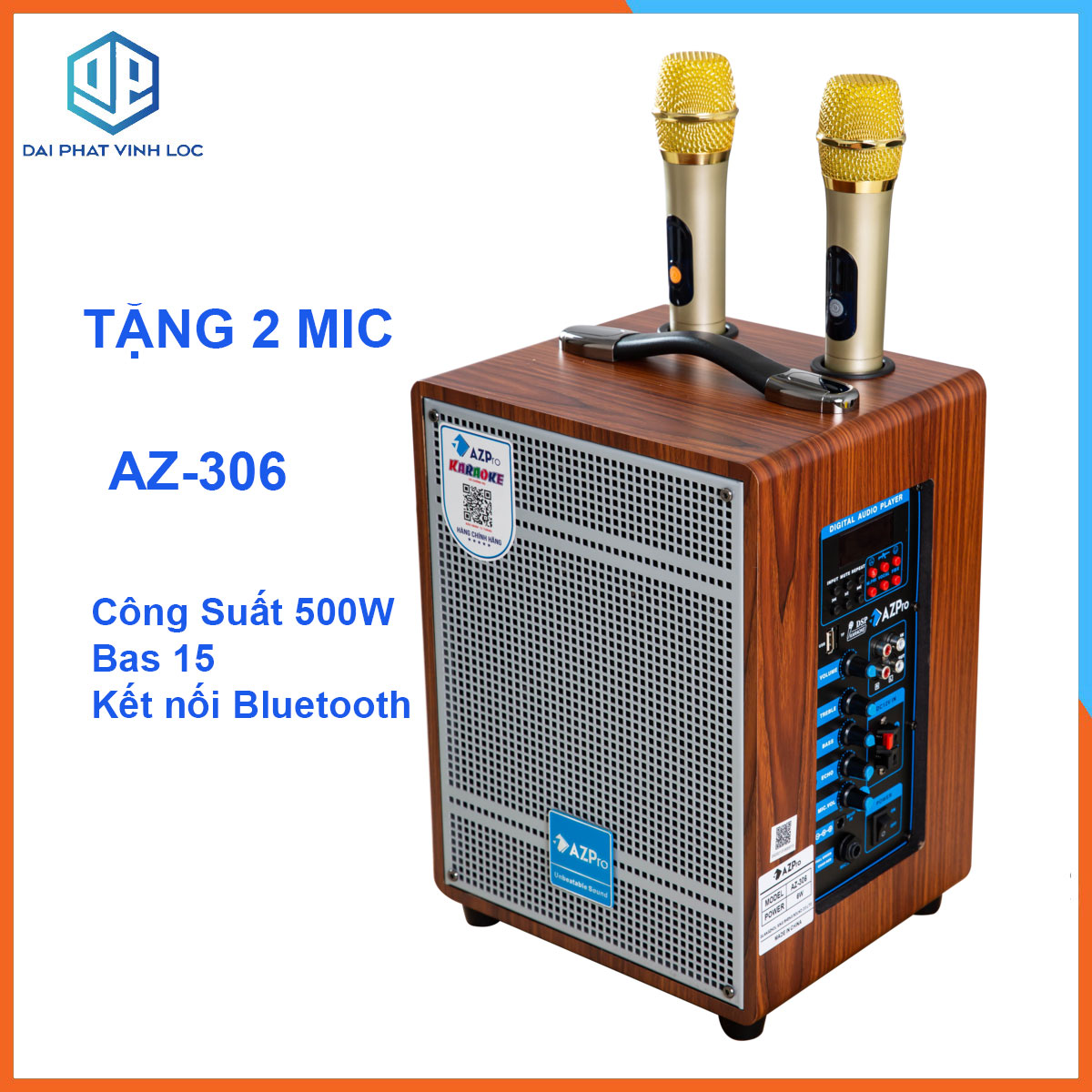 Loa Kéo Karaoke Công Suất Lớn 500W | Loa Kéo Giá Rẻ Bluetooth AZPro AZ-306 Bass 1.5 tấc Tặng 2 Mic Không Dây | Loa Kéo Bluetooth Kết Nối Điện Thoại