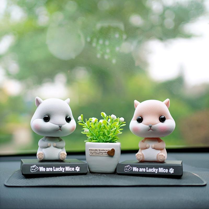 Flocking Small Hamster Shaking His Head Mouse Doll Car Ornaments Mobile Phone Holder Car Accessories Creative Cute Car Accessories