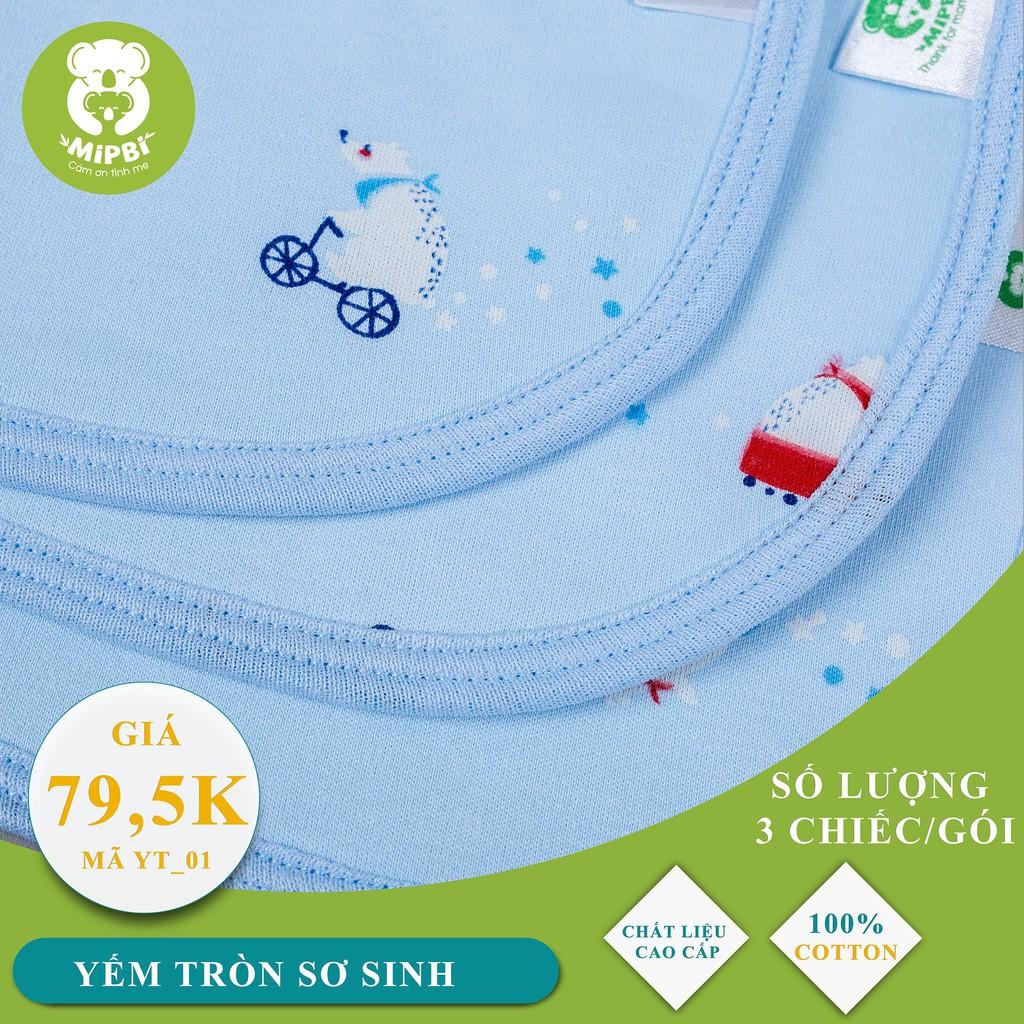 Yếm tròn sơ sinh Mipbi in hình 100% cotton, có cúc bấm YT01 (Túi 3 yếm)