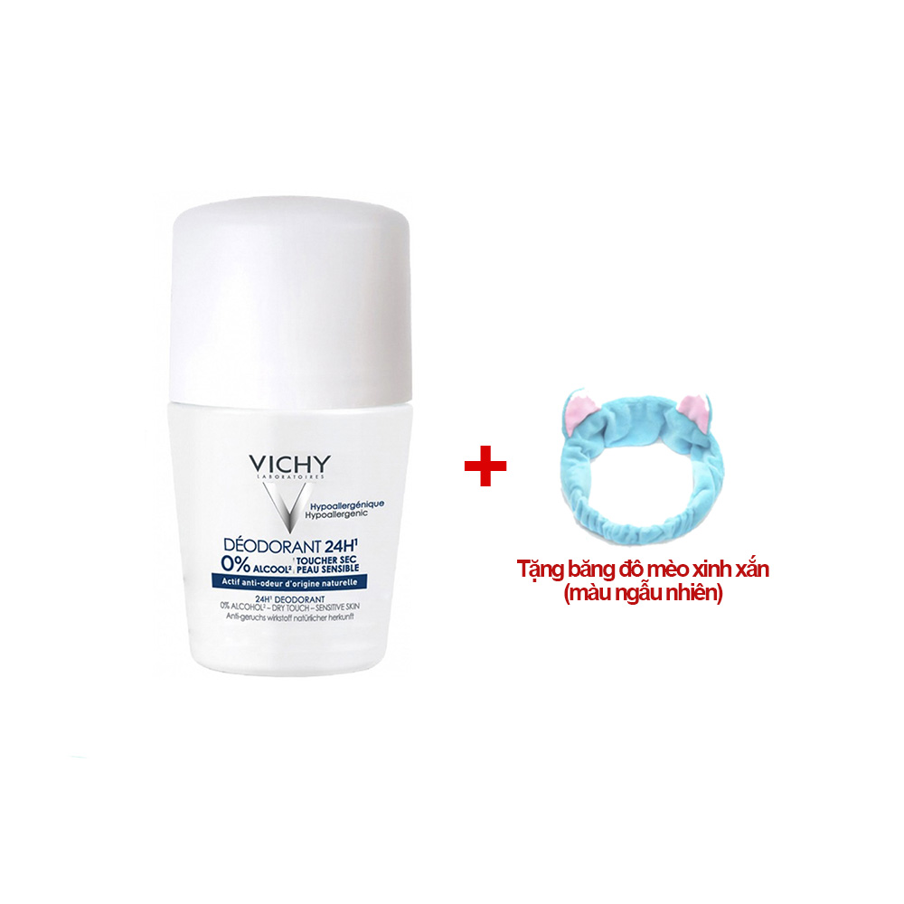 Lăn Khử Mùi Khô Thoáng Vùng Da Dưới Cánh Tay Vichy 50ml (Tặng băng đô mèo xinh xắn)