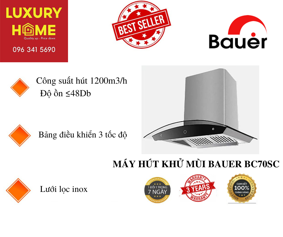 MÁY HÚT KHỬ MÙI BAUER BC70SC - HÀNG CHÍNH HÃNG