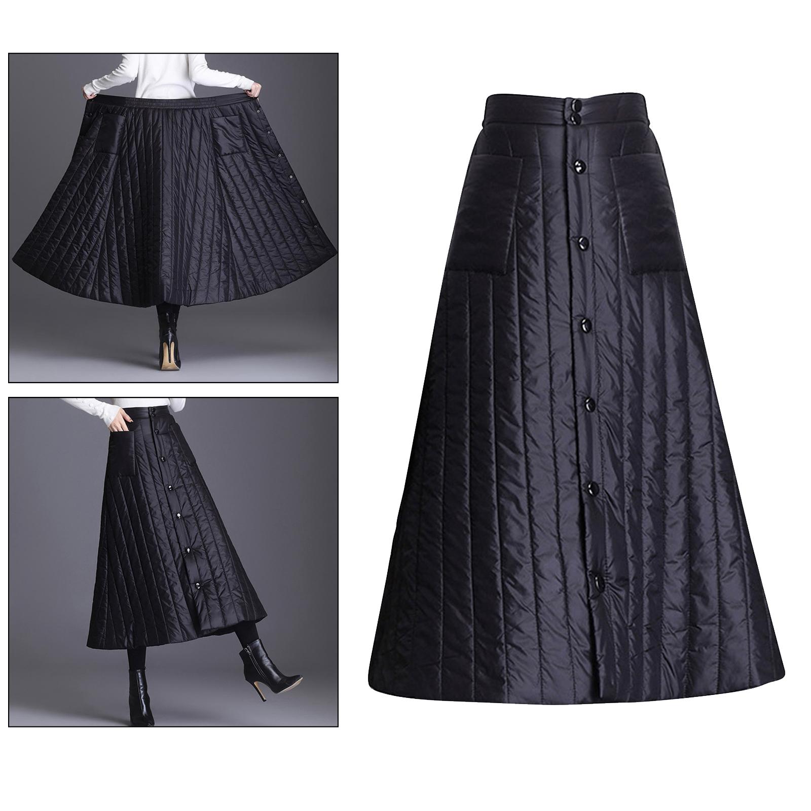 Winter Women's Down Cotton Skirt High Waist Casual Black Long Skirt for Women Thick Warm Female Padded Skirts