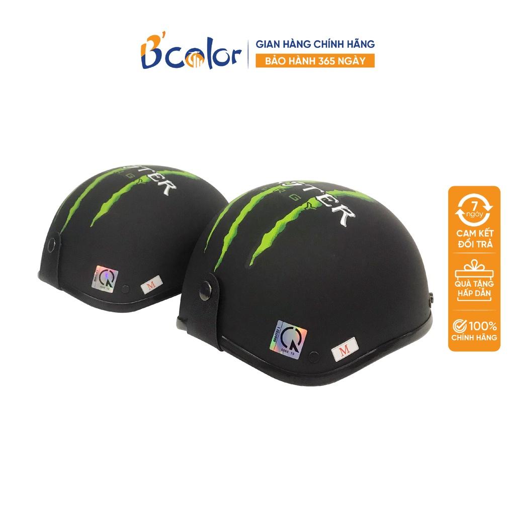 Mũ Bảo Hiểm B'color Loại Nửa Đầu Màu Đen Chữ Monster Kèm Lưỡi Trai