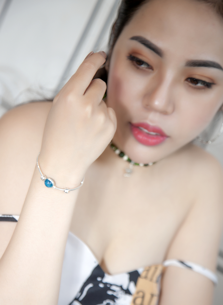 Vòng Tay Phong thủy Đá Azulite Thiên Nhiên, Mạng Thủy Mộc, Món Qùa Trang Sức Ý Nghĩa VK001 BlackMount