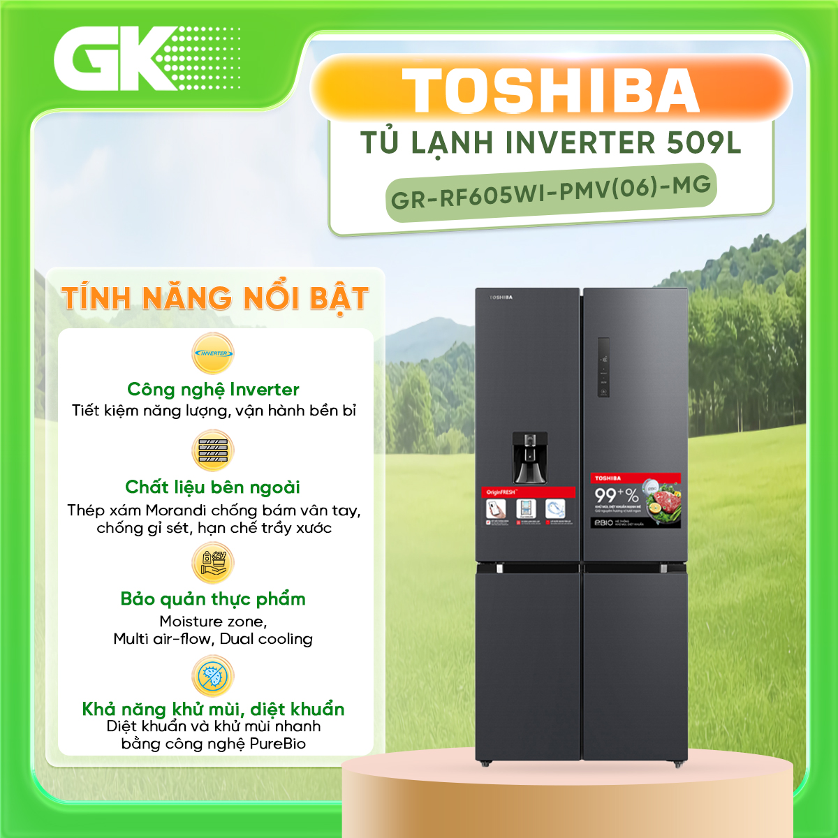 Tủ Lạnh Thông Minh Toshiba Gr - Rf605Wi - Pmv06 - Mg - Hàng Chính Hãng Chỉ Giao Hcm