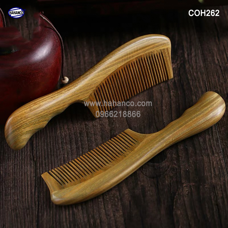Lược gỗ Bách Xanh chuôi lượn sóng kiểu dáng Châu Âu (Size: XL-19,5cm) COH262 - mùi thơm dễ chịu, chải tóc suôn và mềm mại