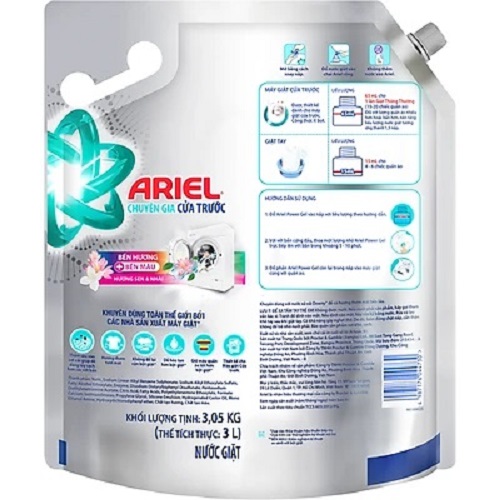 Combo 2 Túi Nước Giặt Ariel Chuyên Gia Cửa Trước Bền Hương + Bền Màu Hương Sen Và Nhài Túi 3Kg